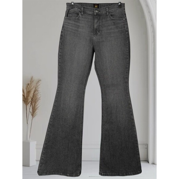 Lee Bell Bottom Flared High-Rise Stretch Gray Stretch Jeans Women’s Sz 12 - Picture 1 of 12